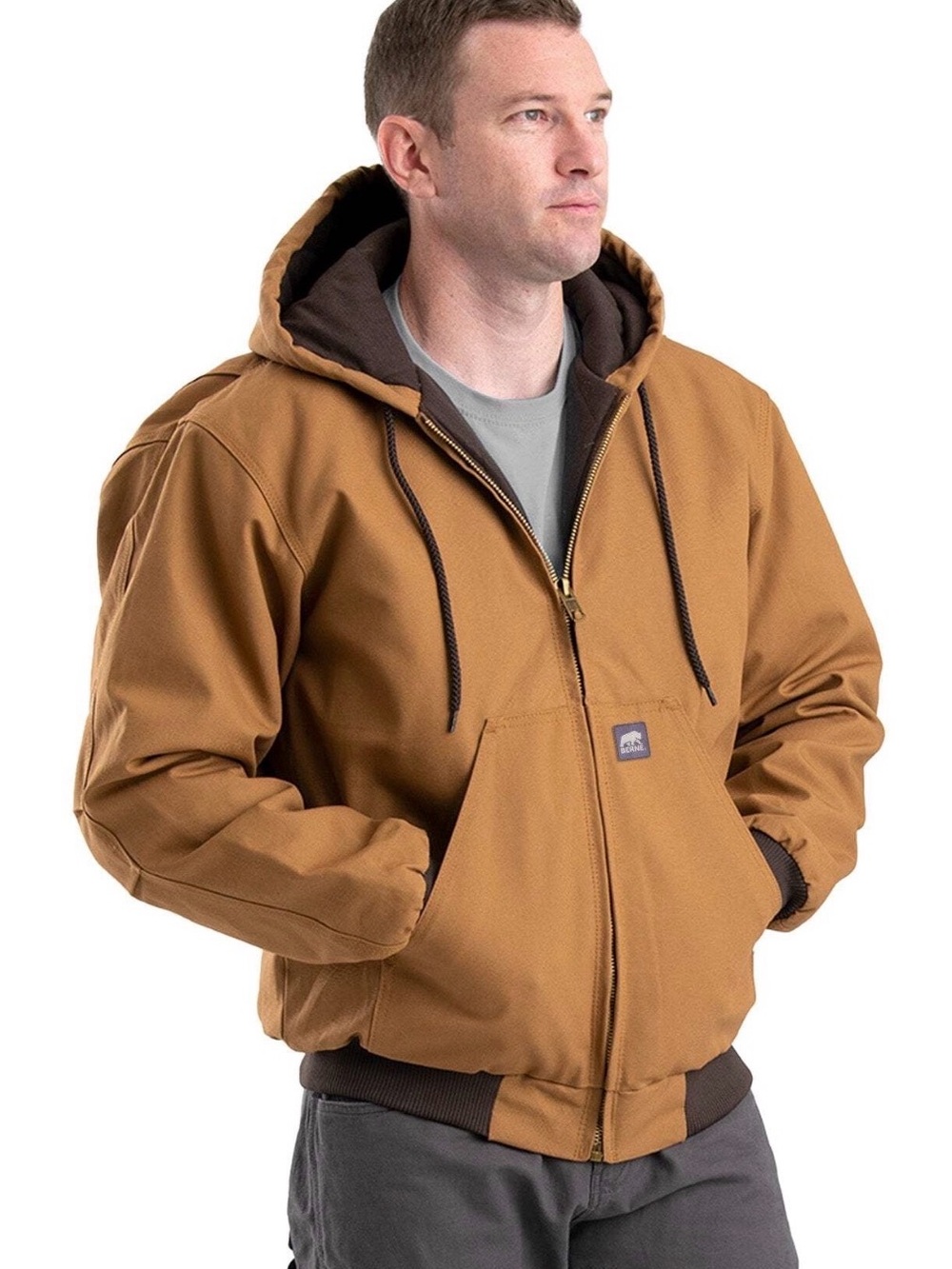 Berne Insulated Hooded Work Puffer Jacket in Brown
